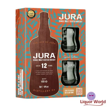 Isle Of Jura 12 year old single malt whisky with 2 Glass Gift Pack 700ml 1