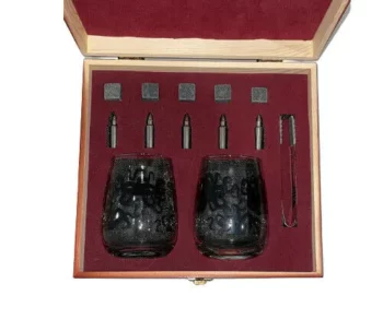 Whisky Stone Gift Set with 2 Octopus printed Glasses Luxury Gift 2 1